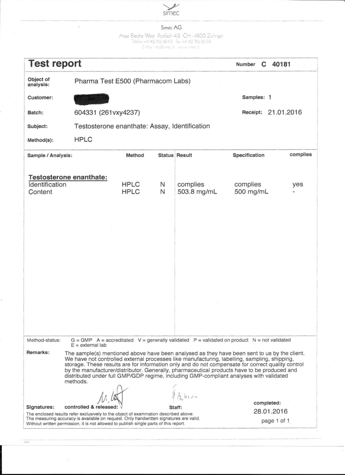 PHARMA TEST E 500 dosage report